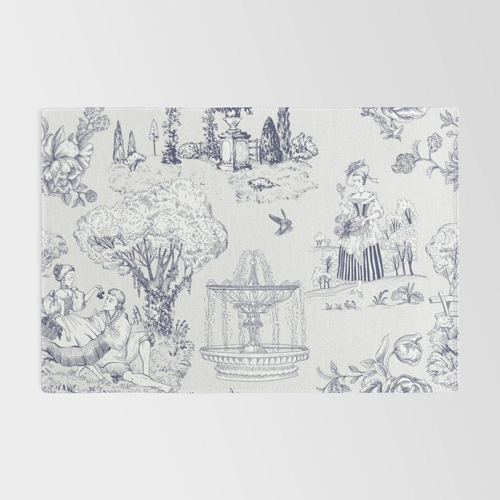 Toile de Jouy Modern Vintage French Lovers Blue & White Art Print Rug Gallery Image 2