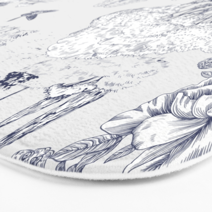 Toile de Jouy Modern Vintage French Lovers Blue & White Art Print Bath Mat Gallery Image 3