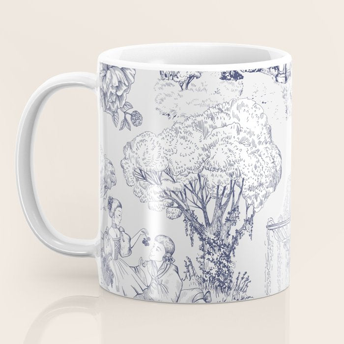 Toile de Jouy Modern Vintage French Lovers Blue & White Art Print Coffee Mug Gallery Image 3