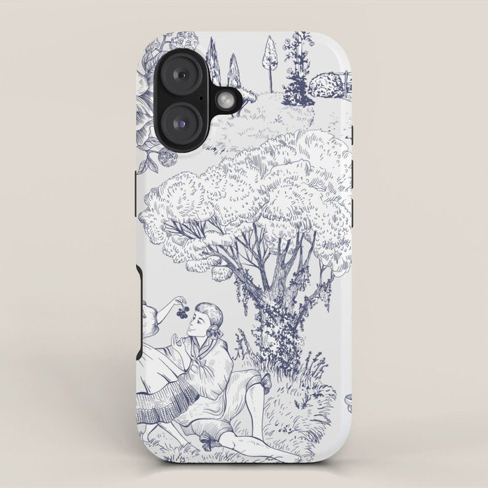 Toile de Jouy Modern Vintage French Lovers Blue & White Art Print iPhone Case Gallery Image 1
