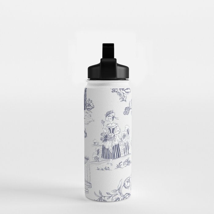 Toile de Jouy Modern Vintage French Lovers Blue & White Art Print Water Bottle Gallery Image 2