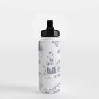 Toile de Jouy Modern Vintage French Lovers Blue & White Art Print Water Bottle Gallery Image 2