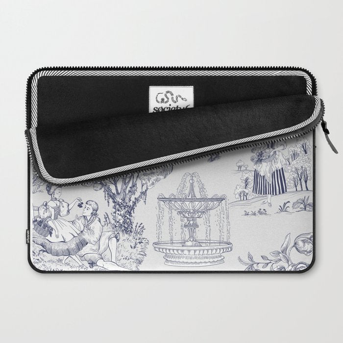 Toile de Jouy Modern Vintage French Lovers Blue & White Art Print Laptop Sleeve Gallery Image 2