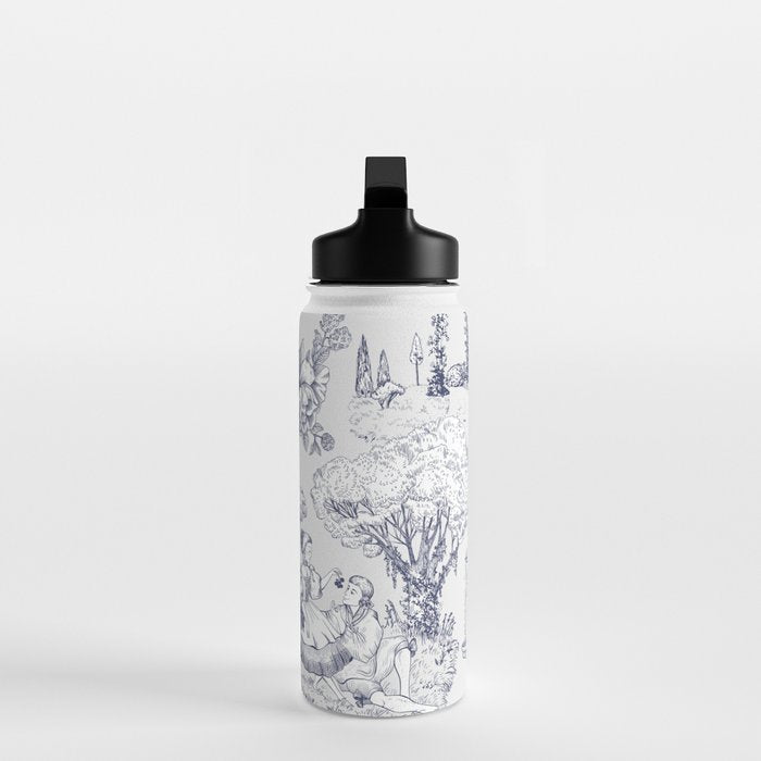Toile de Jouy Modern Vintage French Lovers Blue & White Art Print Water Bottle Gallery Image 3