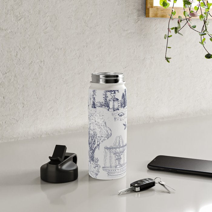 Toile de Jouy Modern Vintage French Lovers Blue & White Art Print Water Bottle Gallery Image 4