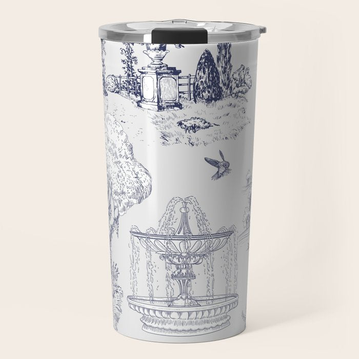 Toile de Jouy Modern Vintage French Lovers Blue & White Art Print Travel Mug Gallery Image 1