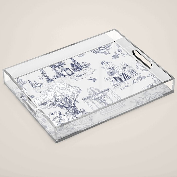 Toile de Jouy Modern Vintage French Lovers Blue & White Art Print Acrylic Tray Gallery Image 1