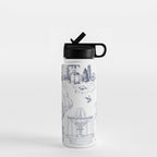 Toile de Jouy Modern Vintage French Lovers Blue & White Art Print Water Bottle Gallery Image 1