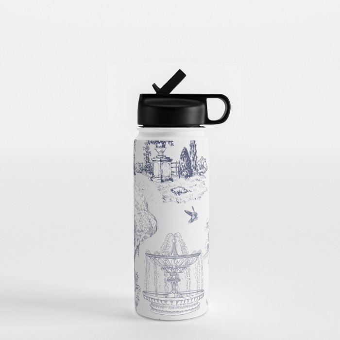 Toile de Jouy Modern Vintage French Lovers Blue & White Art Print Water Bottle Gallery Image 1