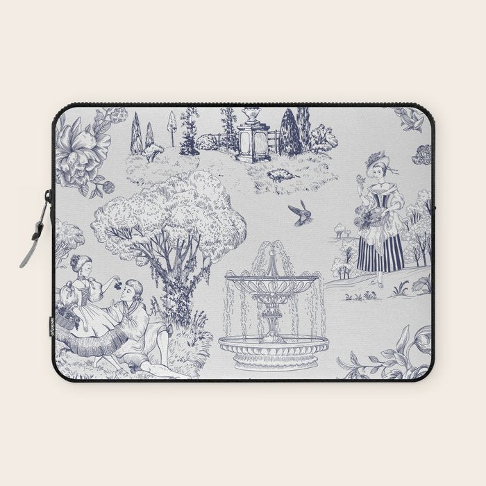 Toile de Jouy Modern Vintage French Lovers Blue & White Art Print Laptop Sleeve Gallery Image 1