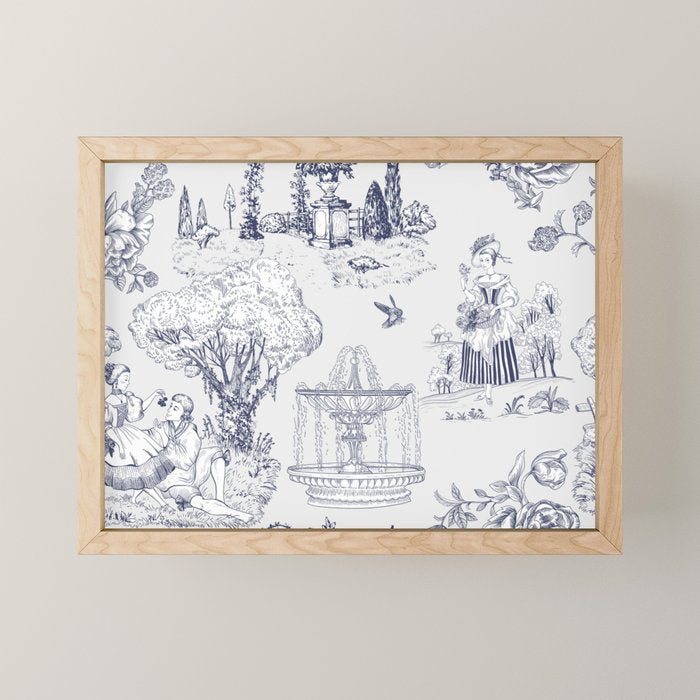 Toile de Jouy Modern Vintage French Lovers Blue & White Art Print Mini Art Print Gallery Image 1