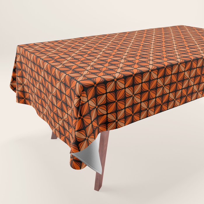 Retro 70s square mod flowers orange brown Tablecloth Gallery Image 1