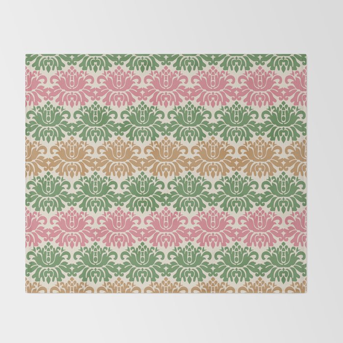 Vintage Damask Floral Pattern Throw Blanket Gallery Image 2