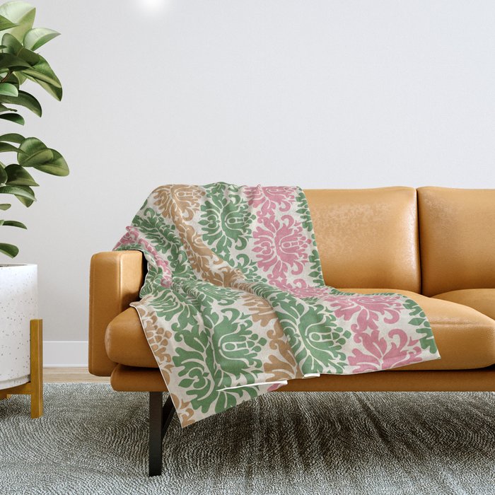 Vintage Damask Floral Pattern Throw Blanket Gallery Image 1