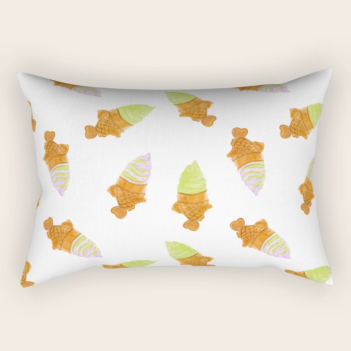 Matcha and Taro Taiyaki Ice Cream Cones Rectangular Pillow Gallery Image 1