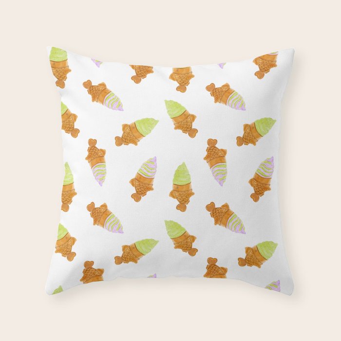 Matcha and Taro Taiyaki Ice Cream Cones Throw Pillow Gallery Image 6