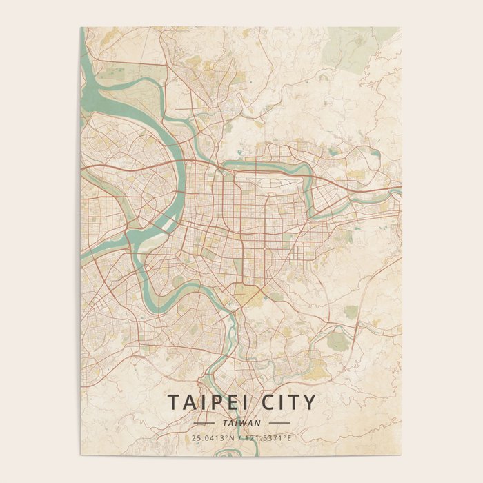 Taipei City, Taiwan - Vintage Map Poster Gallery Image 1
