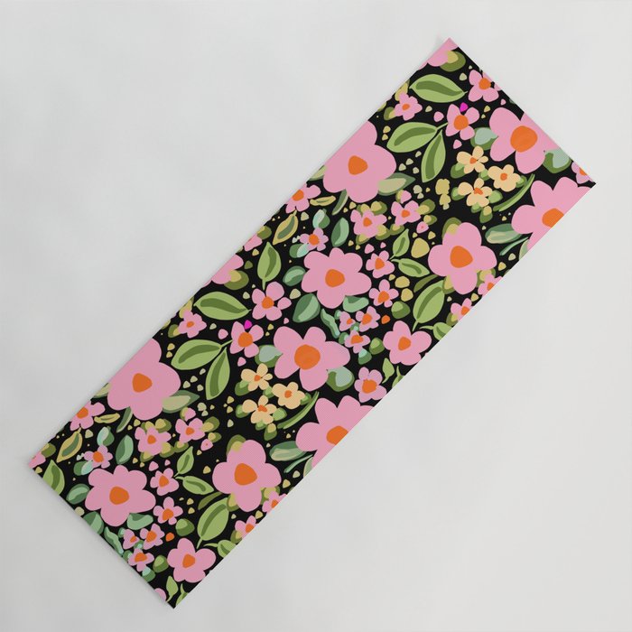 Retro vintage pink daisies pattern  Yoga Mat Gallery Image 1