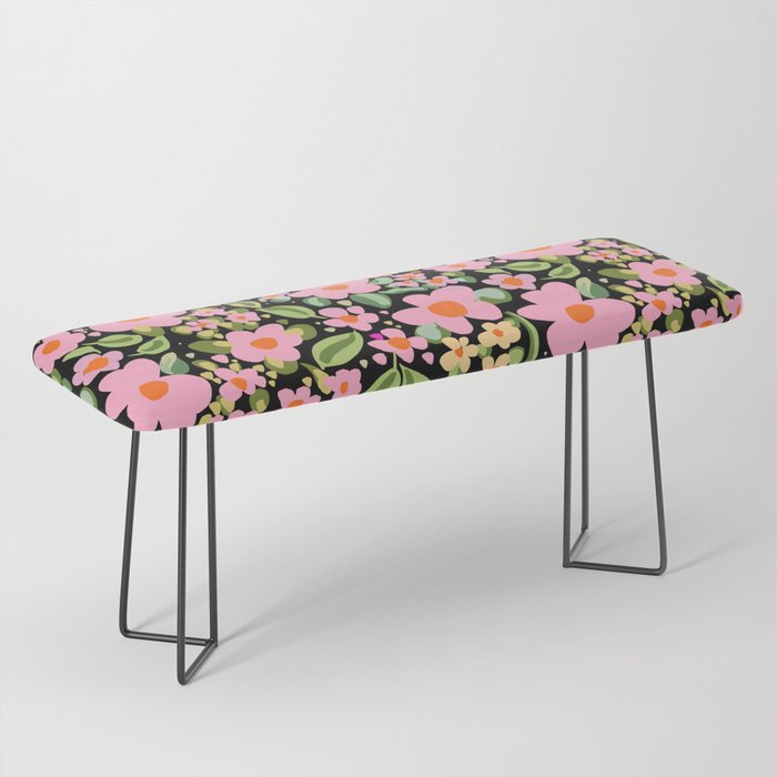 Retro vintage pink daisies pattern  Bench Gallery Image 1