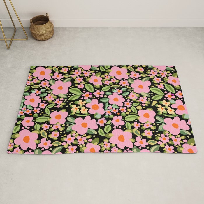 Retro vintage pink daisies pattern  Rug Gallery Image 2