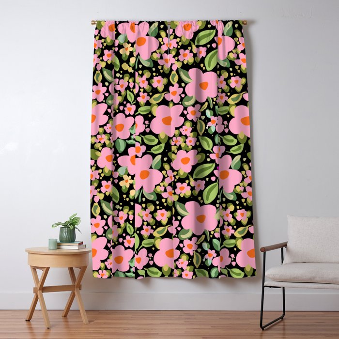 Retro vintage pink daisies pattern  Window Curtain Gallery Image 5