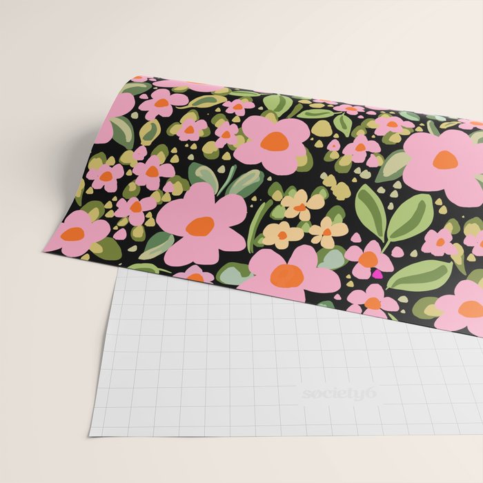 Retro vintage pink daisies pattern  Wrapping Paper Gallery Image 2