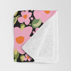 Retro vintage pink daisies pattern  Throw Blanket Gallery Image 3