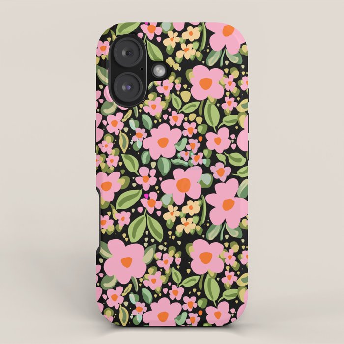 Retro vintage pink daisies pattern  iPhone Case Gallery Image 1
