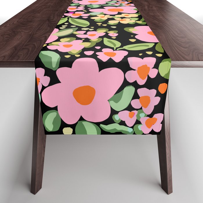 Retro vintage pink daisies pattern  Table Runner Gallery Image 1
