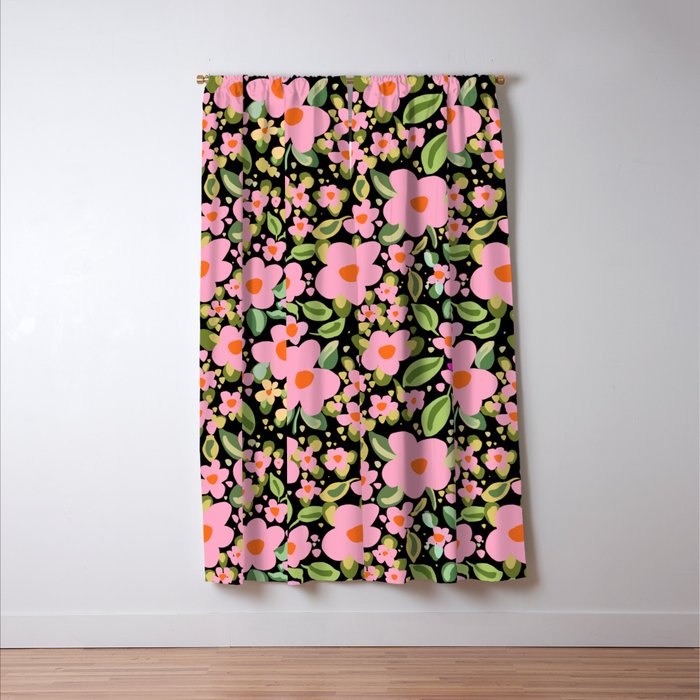 Retro vintage pink daisies pattern  Window Curtain Gallery Image 3