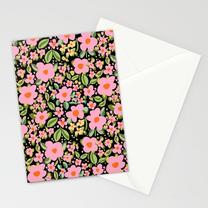 Retro vintage pink daisies pattern  Stationery Card Gallery Image 2