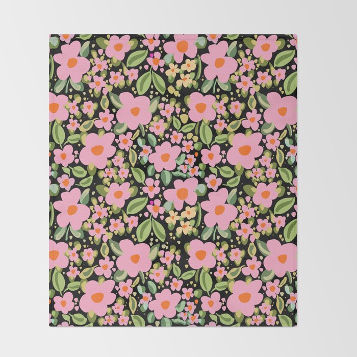 Retro vintage pink daisies pattern  Throw Blanket Gallery Image 2