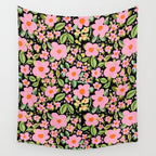 Retro vintage pink daisies pattern  Wall Tapestry Gallery Image 4