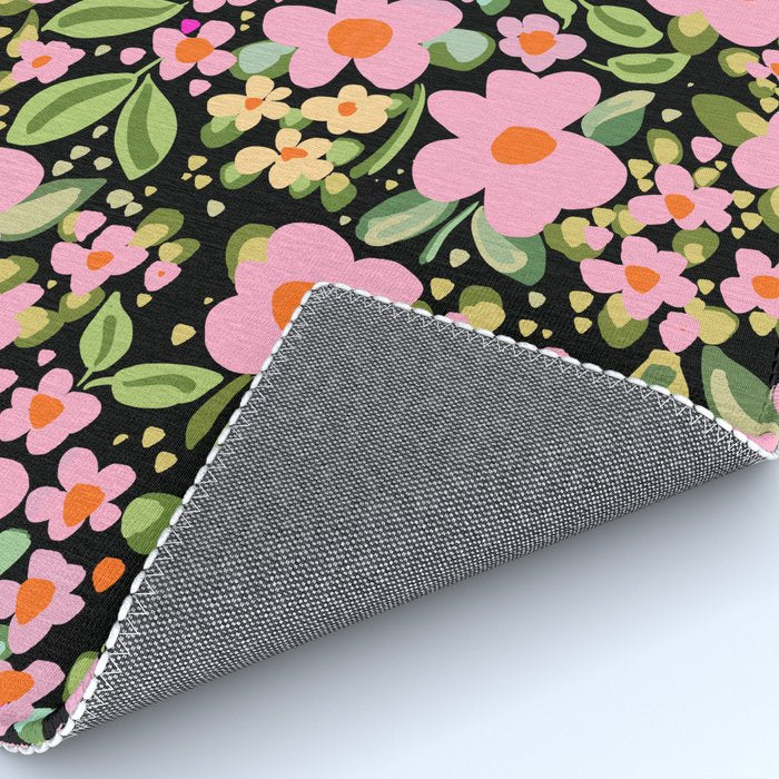 Retro vintage pink daisies pattern  Rug Gallery Image 4