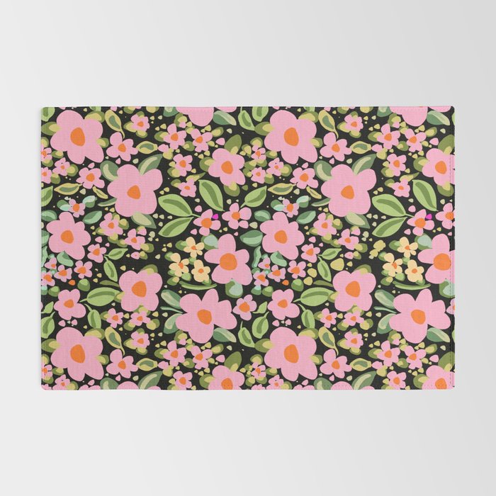 Retro vintage pink daisies pattern  Rug Gallery Image 2