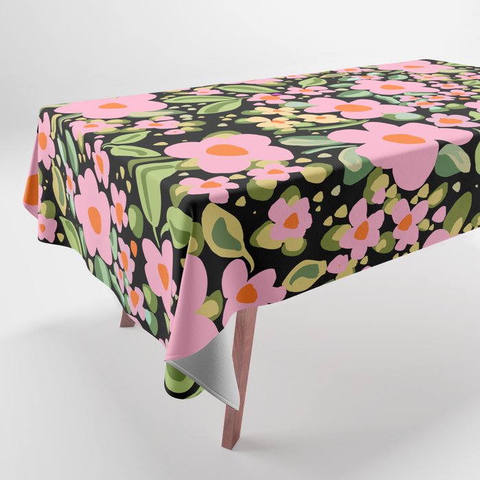 Retro vintage pink daisies pattern  Tablecloth Gallery Image 1
