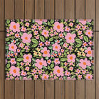 Retro vintage pink daisies pattern  Outdoor Rug Gallery Image 1