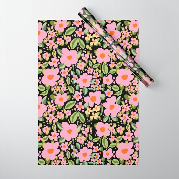 Retro vintage pink daisies pattern  Wrapping Paper Gallery Image 1