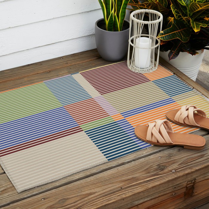 Linear Bauhaus Pattern 3. Outdoor Rug Gallery Image 2