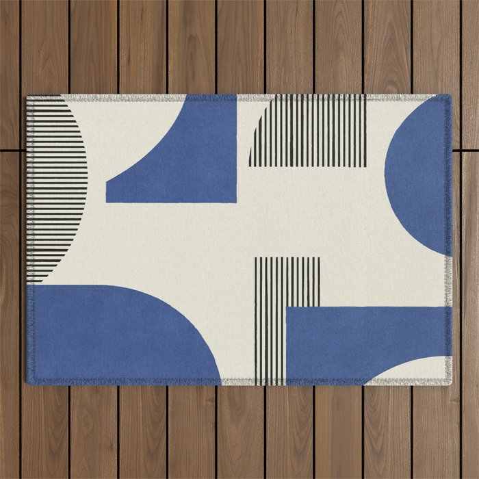Abstract Lines Composition - Navy Dark Blue Outdoor Rug Gallery Image 1