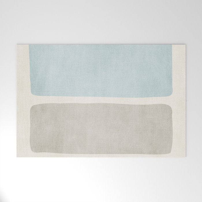 Neutral Light Blue Beige Teal Minimalist Artwork Welcome Mat Gallery Image 1