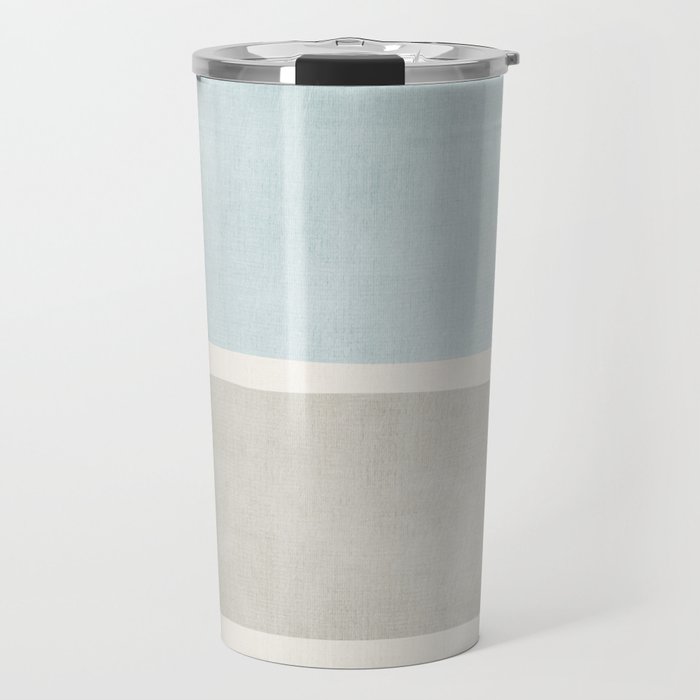Neutral Light Blue Beige Teal Minimalist Artwork Travel Mug Gallery Image 1