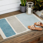 Neutral Light Blue Beige Teal Minimalist Artwork Outdoor Rug Gallery Image 2