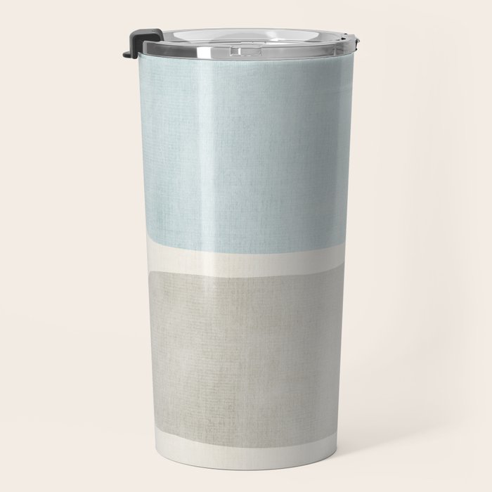 Neutral Light Blue Beige Teal Minimalist Artwork Travel Mug Gallery Image 3