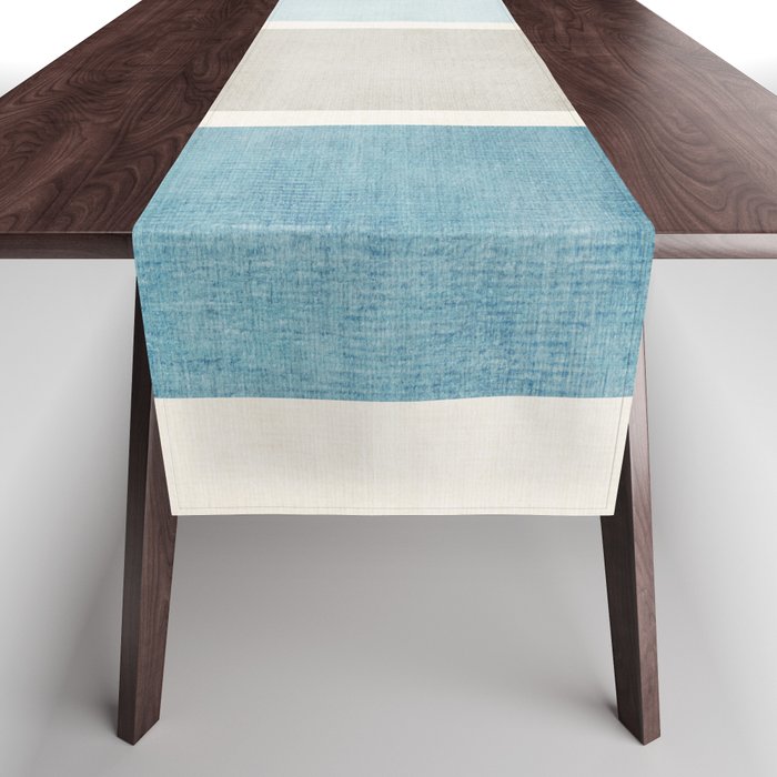 Neutral Light Blue Beige Teal Minimalist Artwork Table Runner Gallery Image 1