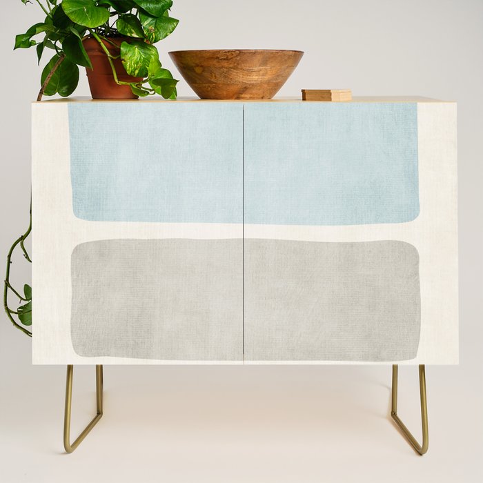 Neutral Light Blue Beige Teal Minimalist Artwork Credenza Gallery Image 1