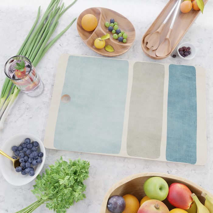 Neutral Light Blue Beige Teal Minimalist Artwork Cutting Board Gallery Image 2