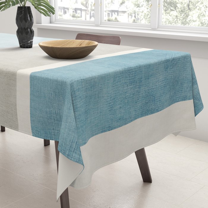 Neutral Light Blue Beige Teal Minimalist Artwork Tablecloth Gallery Image 3