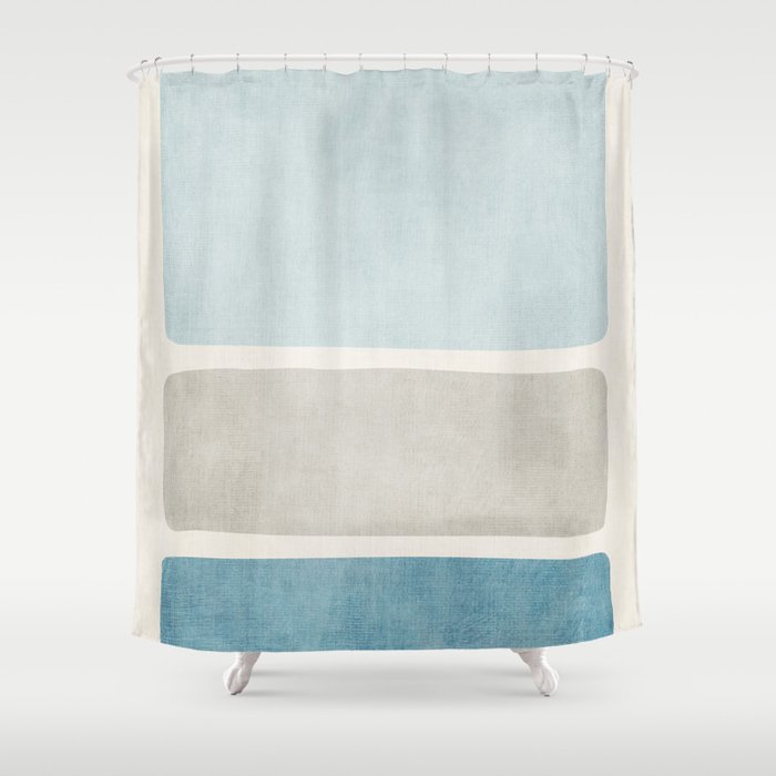 Neutral Light Blue Beige Teal Minimalist Artwork Shower Curtain Gallery Image 1
