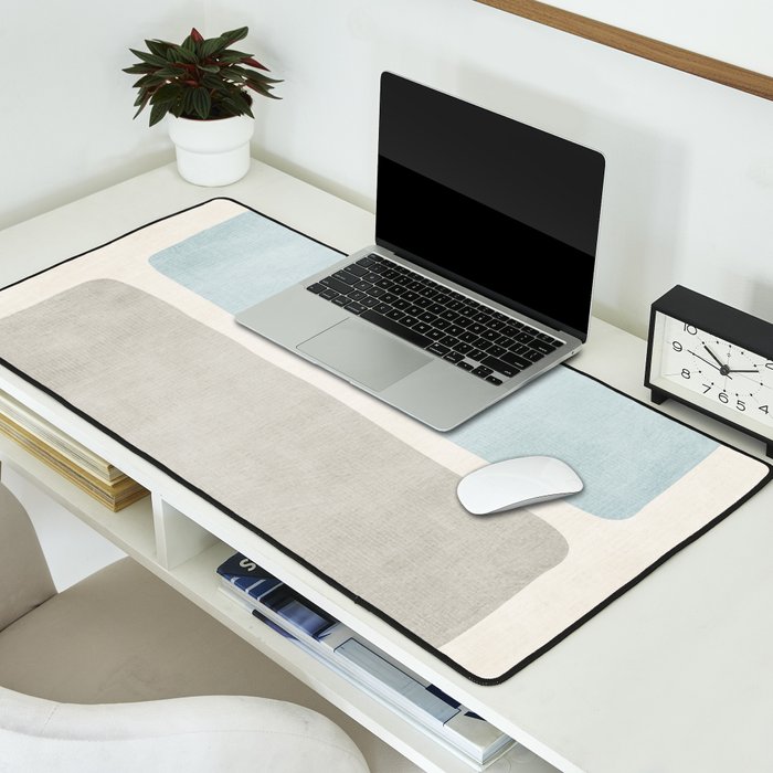 Neutral Light Blue Beige Teal Minimalist Artwork Desk Mat Gallery Image 2